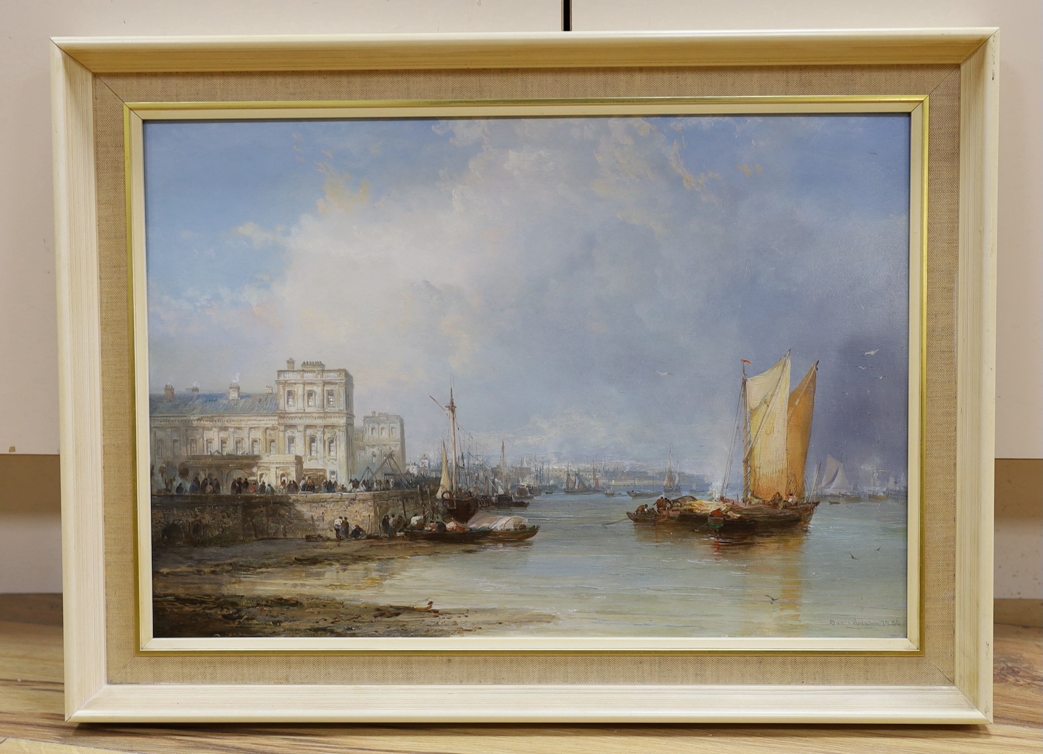 James Webb (1825-1895), oil on panel, 'Greenwich, Kent', signed and inscribed verso by the artist with date 1879-80 and varnishing instructions, 34 x 50cm